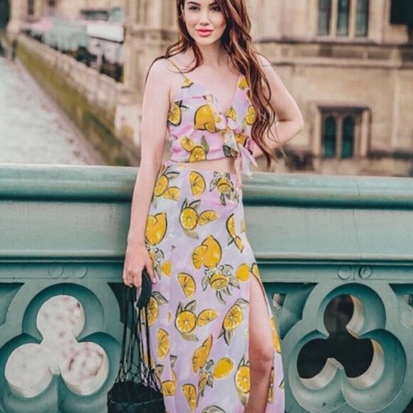 Zara Cropped Wrap Top S Lemon Print Ruffle Summer Blogger Fav Travel Vacation - Picture 13 of 15